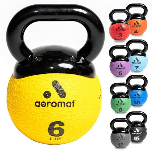كرة طبية صغيرة من Aeromat Elite - كرات وزن Kettlebell للتمرين، كرة تمرين مرجحة بقطر 15.24 سم، أجراس Kettlebell للتدريب، مرمزة بالألوان in Kuwait