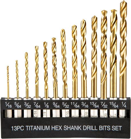 13Pcs Hex Shank Drill Bit Set, Upgraded Twist Drill Bit Set for Wood, Plastic, Aluminum Alloy, Titanium Drill Bit Set with Quick Change Design, 1/16 to 1/4 Inch in Saudi Arabia