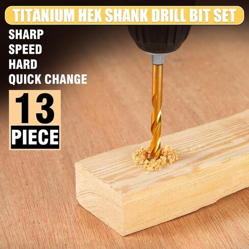 13Pcs Hex Shank Drill Bit Set, Upgraded Twist Drill Bit Set for Wood, Plastic, Aluminum Alloy, Titanium Drill Bit Set with Quick Change Design, 1/16 to 1/4 Inch in Saudi Arabia