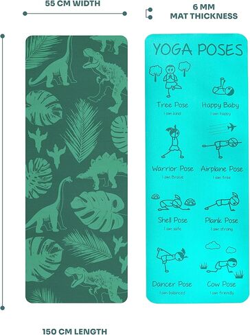 Myga Childrens Yoga Mat - Eco-Friendly Printed Yoga, Exercise and Fitness Mat for Kids - Features 8 Yoga Poses on the Reverse of the Mat - Non-Slip, Extra Grip & Multi-Purpose Mat - Various Designs in Saudi Arabia