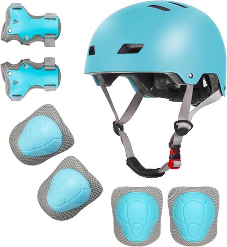 خوذة دراجة للأطفال قابلة للتعديل مع وسادات معصم للركبة والكوع للأطفال من عمر 2-5-8-14 عامًا للأولاد والبنات، مجموعة خوذة تزلج متعددة الرياضات ودراجة تزلج على الجليد in Kuwait