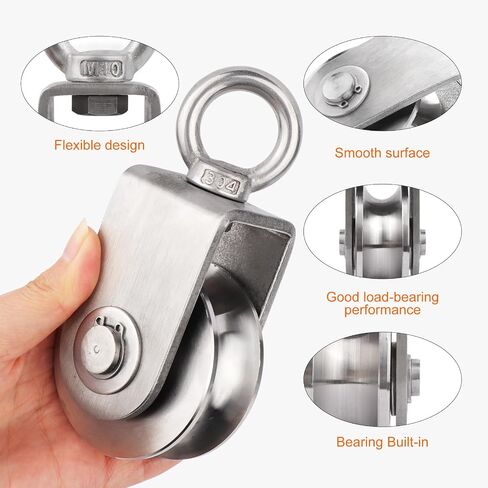 Swivel Single Pulley Block with Bearing Inside, 304 Stainless Steel Heavy Duty Cable Wheel for Pulley System Gym Equipment (48mm-2PCS) in Saudi Arabia