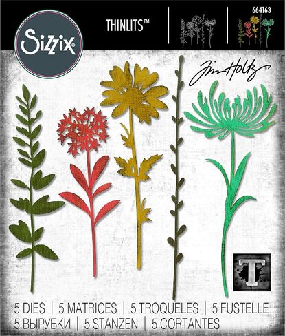 Sizzix Thinlits Die Set , Wildflower Stems #2 by Tim Holtz, 5 Pack, One Size, Multicolor 5 Piece in Saudi Arabia