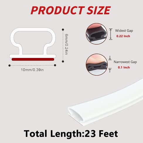 23Ft Rubber Weather Stripping Door Seal Strip for Door & Window, Self-Adhesive Backing Seal Large Gap (from 1/10 inch to 11/50 inch), Rubber Seal Strip for Door Insulation, Easy Cut to Size - Black in Kuwait