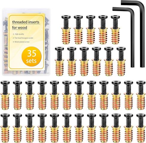 35 مجموعة 1/4-20 × 19/32 بوصة أثاث برغي صواميل ملولبة للخشب، مسمار تثبيت موصل سداسي المقبس 1/4-20 × 25/32 بوصة صواميل لولبية، مع مفتاح ربط سداسي (M4، M6) in Kuwait