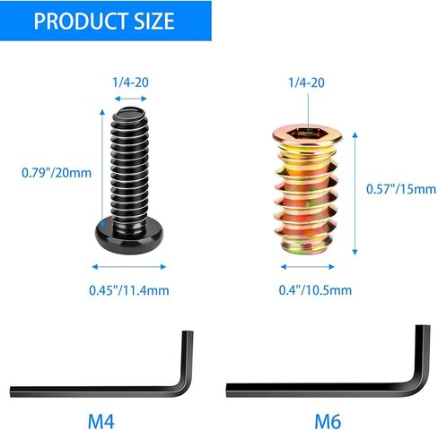 35 مجموعة 1/4-20 × 19/32 بوصة أثاث برغي صواميل ملولبة للخشب، مسمار تثبيت موصل سداسي المقبس 1/4-20 × 25/32 بوصة صواميل لولبية، مع مفتاح ربط سداسي (M4، M6) in Kuwait