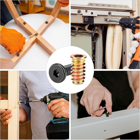 35 مجموعة 1/4-20 × 19/32 بوصة أثاث برغي صواميل ملولبة للخشب، مسمار تثبيت موصل سداسي المقبس 1/4-20 × 25/32 بوصة صواميل لولبية، مع مفتاح ربط سداسي (M4، M6) in Kuwait