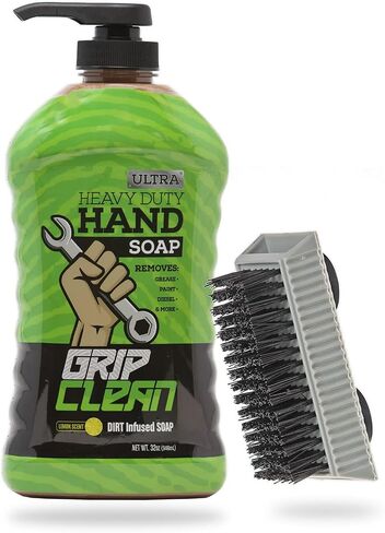 Grip Clean - Waterless Hand Cleaner for Auto Mechanics - Heavy Duty Pumice Soap & Fingernail Brush, Industrial Strength for Dry Hands in Kuwait