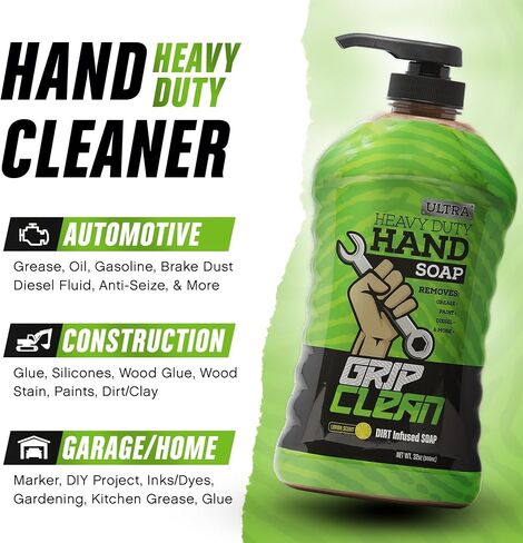 Grip Clean - Waterless Hand Cleaner for Auto Mechanics - Heavy Duty Pumice Soap & Fingernail Brush, Industrial Strength for Dry Hands in Kuwait
