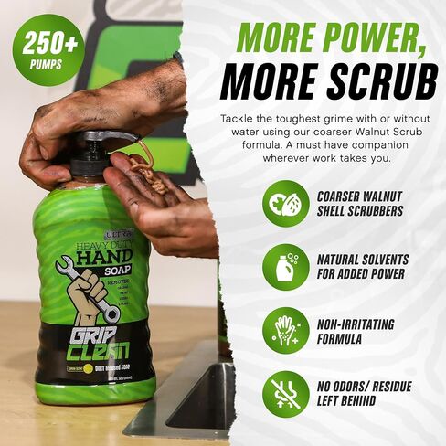Grip Clean - Waterless Hand Cleaner for Auto Mechanics - Heavy Duty Pumice Soap & Fingernail Brush, Industrial Strength for Dry Hands in Kuwait