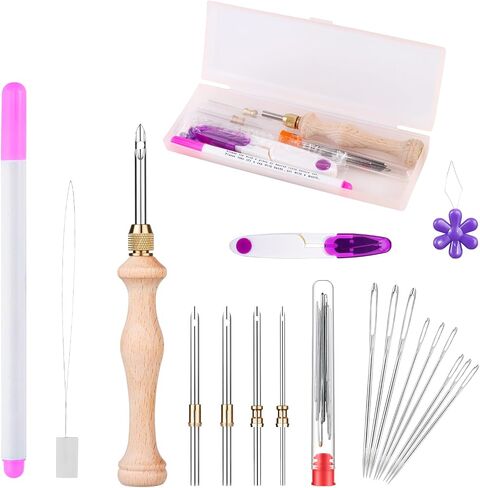 4Pack Punch Needle Kit 1.6mm-2mm-2.5mm-3.5mm-5mm Metal Tubes Adjustable Wooden Punch Needle Tool for Adult Beginner Embroidery Cross Stitching DIY Craft Decoration (Blue) in Saudi Arabia