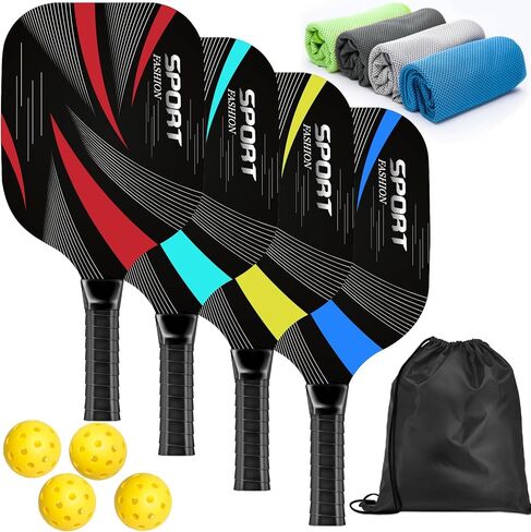 Pickleball Paddles, Pickleball Set of 4 Premium Wooden Pickleball Paddles, 4 Cooling Towels, 4 Pickleball Balls & Carry Bag, Pickleball Paddles Set of 4, Ergonomic Cushion Grip in Saudi Arabia