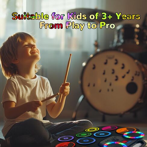 Electronic Drum Kit 9 Pads, Roll-up Practice Drum Set With Headphone and 2 Pairs Drumsticks, 8H Playing With Built-in Dual Speaker, USB MIDI Jack for Teens, and Adults Beginner, Hoilday Birthday Gift in Kuwait