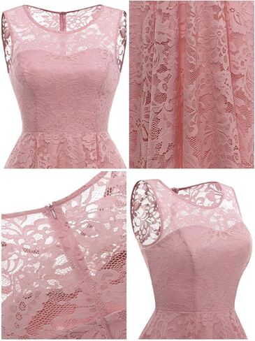 MUADRESS Women's Elegant Floral Lace Dress Sleeveless Crew Neck Hi-Lo Cocktail Dress for Evening Party in Kuwait