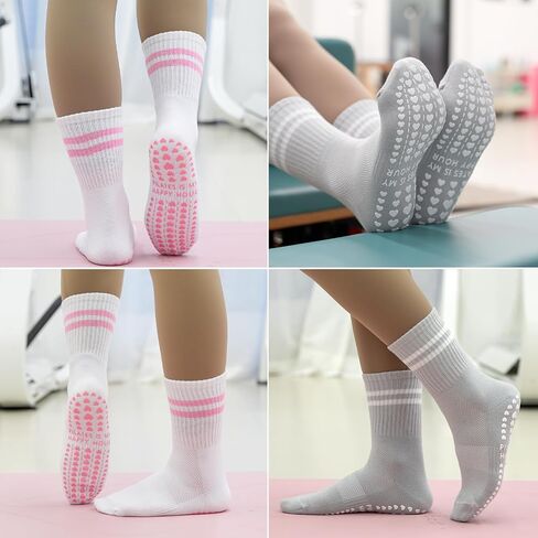 Pilates Socks with Grips for Women, Yoga Non Slip Grippy Crew Socks for Barre Slipper Hospital Gifts 4 Pairs in Saudi Arabia