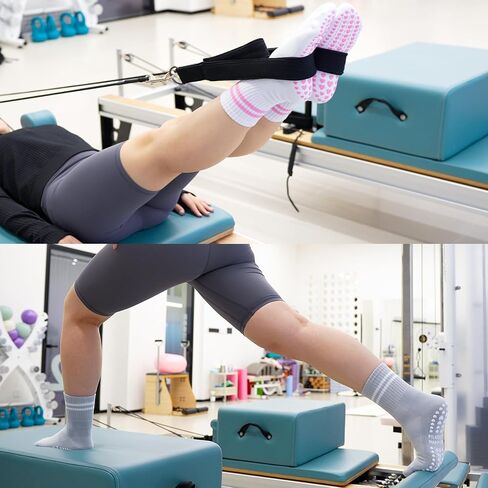 Pilates Socks with Grips for Women, Yoga Non Slip Grippy Crew Socks for Barre Slipper Hospital Gifts 4 Pairs in Saudi Arabia