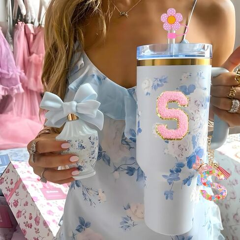 Stanley Cup Accessories, 5PCS Tumbler Initials Decorations for Stanley, Straw Toppers for Stanley Cup Straw Cover Cap, Cute Letter Charms for Stanley 40 oz 30 oz Tumbler, Sticker (S) in Kuwait