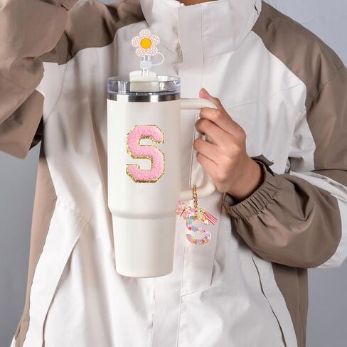Stanley Cup Accessories, 5PCS Tumbler Initials Decorations for Stanley, Straw Toppers for Stanley Cup Straw Cover Cap, Cute Letter Charms for Stanley 40 oz 30 oz Tumbler, Sticker (S) in Kuwait