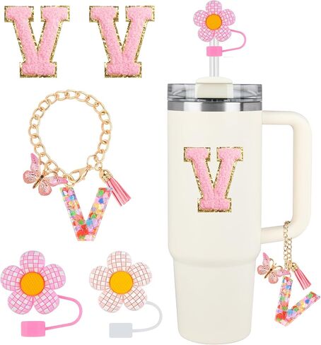 Stanley Cup Accessories, 5PCS Tumbler Initials Decorations for Stanley, Straw Toppers for Stanley Cup Straw Cover Cap, Cute Letter Charms for Stanley 40 oz 30 oz Tumbler, Sticker (S) in Kuwait