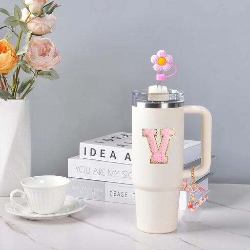 Stanley Cup Accessories, 5PCS Tumbler Initials Decorations for Stanley, Straw Toppers for Stanley Cup Straw Cover Cap, Cute Letter Charms for Stanley 40 oz 30 oz Tumbler, Sticker (S) in Kuwait