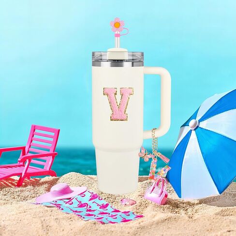 Stanley Cup Accessories, 5PCS Tumbler Initials Decorations for Stanley, Straw Toppers for Stanley Cup Straw Cover Cap, Cute Letter Charms for Stanley 40 oz 30 oz Tumbler, Sticker (S) in Kuwait