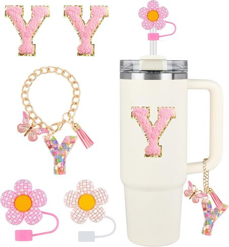 Stanley Cup Accessories, 5PCS Tumbler Initials Decorations for Stanley, Straw Toppers for Stanley Cup Straw Cover Cap, Cute Letter Charms for Stanley 40 oz 30 oz Tumbler, Sticker (S) in Kuwait