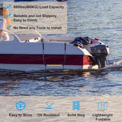 5 Step Boat Rope Ladder, Heavy Duty Load Capacity 400 lbs Rope, Rigid Resin Step, Outdoor Ladder for Inflatable Boat, Fishing Boat, Kayak, Motorboat, Canoeing in Saudi Arabia