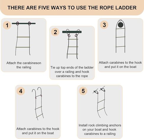 5 Step Boat Rope Ladder, Heavy Duty Load Capacity 400 lbs Rope, Rigid Resin Step, Outdoor Ladder for Inflatable Boat, Fishing Boat, Kayak, Motorboat, Canoeing in Saudi Arabia