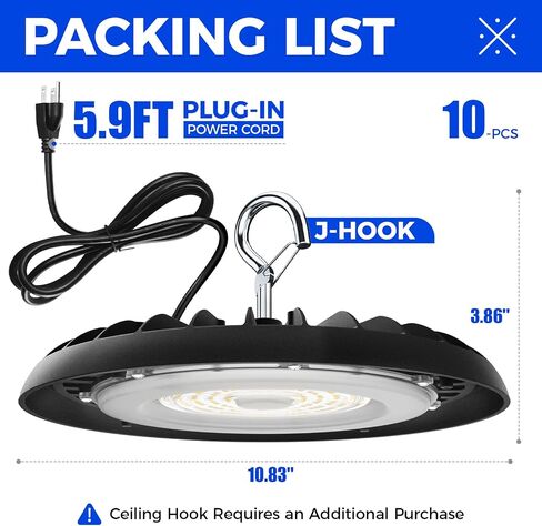 مصباح متجر Barrina UFO LED، 150W UFO LED High Bay Light، 5000K ضوء النهار، 21000lm، IP65 مقاوم للماء، 110° Beam High Bay Light التوصيل والتشغيل لتركيبات إضاءة الحظيرة في ورشة عمل مستودع الطابق السفلي، 10 عبوات in Kuwait