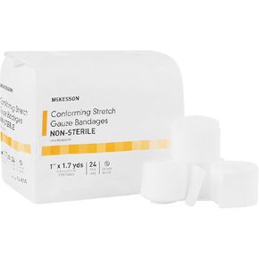 McKesson Conforming Stretch Gauze Bandages, Non-Sterile, 1 in x 1 7/10 yds, 24 Count