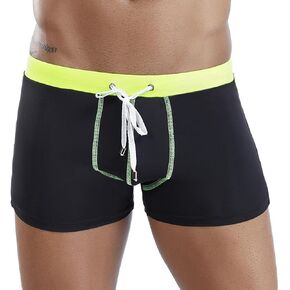 Mens Soild Color Swimwear Swim Briefs Trunks Square Leg Board Short with Adjustable Drawstring