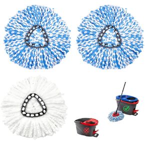 3 Pack Spin Mop Replacement Head, Mop Heads Replacements Compatible with RinseClean 2-Tank System, Spin Mop Refill Replace Head Spinning Mop Head Replacement (NOT for 1-Tank System)