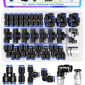mxuteuk 1/4" OD Push to Connect Fittings,1/4" OD Air Line Fittings,Quick Connect Air Hose Fittings for 1/4" Tube (34PCS)