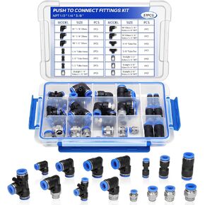 Push Connect Fittings 1/4" 3/8" 1/2",Air Line Quick,Nylon Tubing 1/4" 3/8" 1/2",Line Quick Connect,Robust and Flexible Air Line Fittings Push to Connect,Push Connect Fittings Air(37Pcs)
