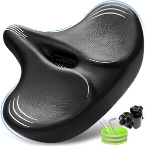 Extra Wide Bike Seat for Men & Women Comfort, Oversized Bicycle Seat Cushion, Large Comfortable Wing Padded, Replacement Bike Saddle for Peloton Bike, Stationary Exercise Bike, City Bike, Ebike