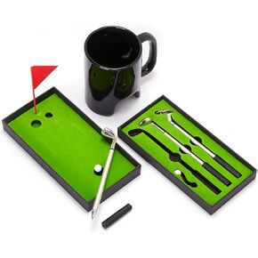 Golf Pen & Putter Mug Set - Golf Gifts for Men, Dad Gifts, Desk Game Toys, Gifts for Him - Mini Golf Set for Grandpa, Boss Coworkers or Boyfriend - 3 Golf Club Pens, 2 Balls, 14oz Cup