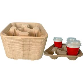 Disposable 4 Cup Drink Carrier Trays, Biodegradable Pulp Fiber Coffee Carry Tray, Compostable No Spill Drink Cup Holder for Hot Cold Beverages, Car, Food Delivery, Restaurants and Cafes Shop (36 Pack)