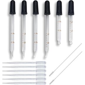 6 PCS 1 mL Glass Eye Dropper with Measurement & 6 PCS Disposable Plastic Dropper for Essential Oils, Lab, Health Care, Crafts - Glass Dropper, Eye Droppers, Liquid Dropper, Medicine Dropper