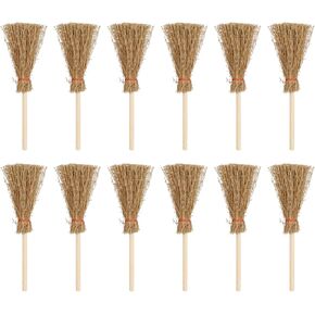 Sewroro 25pcs Small Broom Doll House Mini Broom Ornament Costume Jewelry Tiny Broom Halloween Tree Ornaments Witch Craft Miniature Broomstick Mini Witch Broom Pine Wood Pretend Clean Child