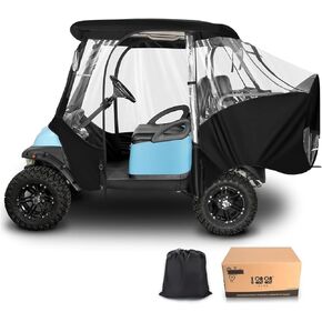 10L0L Golf Cart 4 Passenger Enclosure for Club Car Precedent Short Roof 57.5" Deluxe 600D Golf Cart Heavy Duty Rain Cover with 4 Zipped Doors Clear PVC Windows (Latest Improved Version)