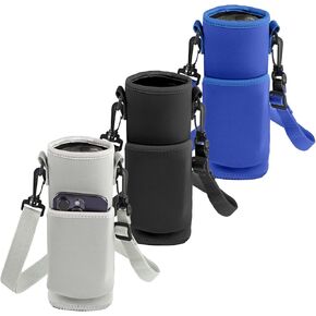 3PCS Water Bottle Holder with Adjustable Shoulder Strap,Lightweight Water Bottle Carrier with Phone Pocket，Neoprene Water Bottle Bag for Men Women Camping Hiking Travelling
