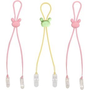3PCS Adjustable Bib Holder Clip Cute Silicone Napkin Double Clips Lanyard Neck Strap Bib Clips for Child Elderly(Random Color)