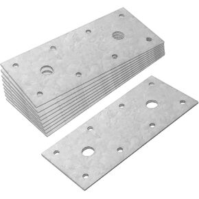 10 Pack Flat Tie Plate, Mending Connector for Wood Timber, Galvanized Steel, 5-1/2" x 2-3/8"
