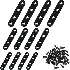 12 Pcs Flat Brackets for Wood Brackets,76MM+96MM+127MM Stainless Steel Straight Brackets Flat Plates,Flat Metal Brackets for Wood Connectors,Black Mending Plates for Wood Furniture Shelves