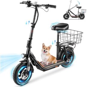 Caroma Electric Scooters for Adults, 1200W Peak Motor, 20 MPH Top Speed, 30 Miles Max Range, Foldable Electric Scooter with Seat, Detachable Large Basket, Perfect Commuter E Scooter for Teens
