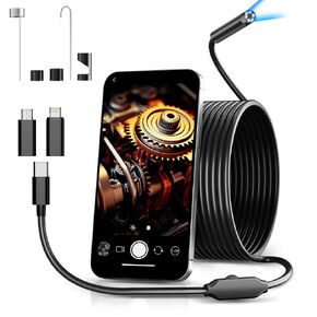 Endoscope Camera with Light，1920P HD Borescope with 8 Adjustable LED Lights，Endoscope with 16.5ft Semi-Rigid Cable Snake Camera 7.9mm IP67 Waterproof Inspection Camera for iPhone, iPad, Android