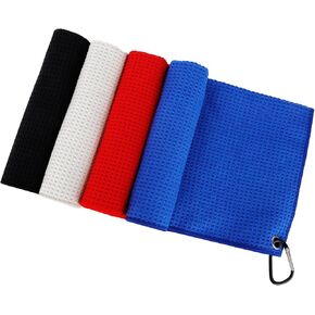 Golf Towels for Golf Bags for Men Women, 4 Pack Microfiber Golf Towels (16" X 16") with Carabiner Clip, Golf Bag Towel Golf Bag Accessories for Men Clearance Golf Club Grip Shoe Groove Ball Cleaner