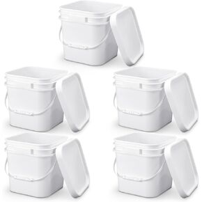 Suzile 5pcs 2.2 Gallon Square Bucket with Lid Food Grade Plastic Bucket 10L Utility Industrial Pail with Handle Container for Food Oil Tub Water Fishing Paint House Cleaning Car Washing (White)
