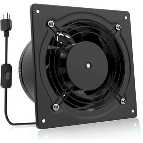 HG Power 6 Inch Exhaust Fan, 308CFM Wall Exhaust Fan for Kitchen, Bathroom, Metal Extractor Fan for Attic, Garage, Window Ventilation, HVAC System, Black