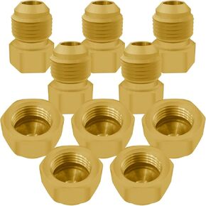 Brass Flared 3/8" OD Plug and Female Flare Cap, SAE 45 Degree Flare Tube Fitting, Seal Plugs Outer Hex Thread Socket Gas Fittings (10Pcs)